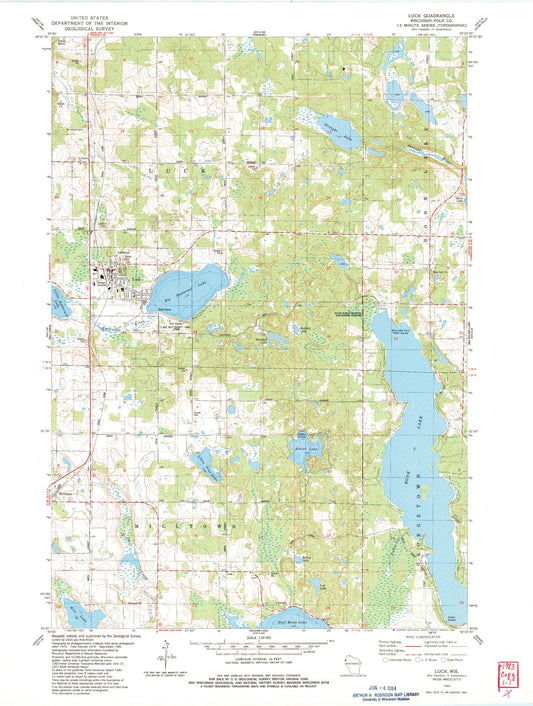 Classic USGS Luck Wisconsin 7.5'x7.5' Topo Map Image