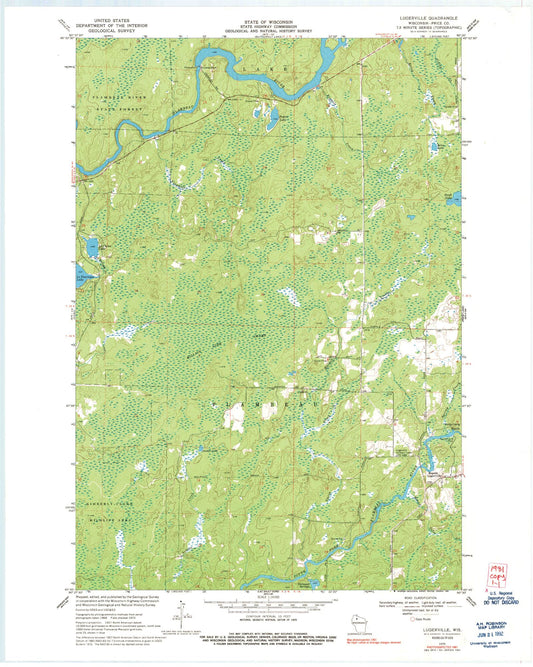 Classic USGS Lugerville Wisconsin 7.5'x7.5' Topo Map Image