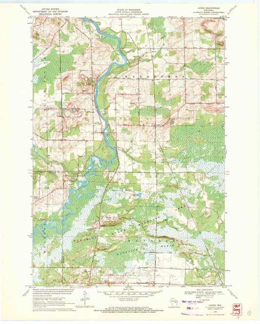 Classic USGS Lunds Wisconsin 7.5'x7.5' Topo Map Image