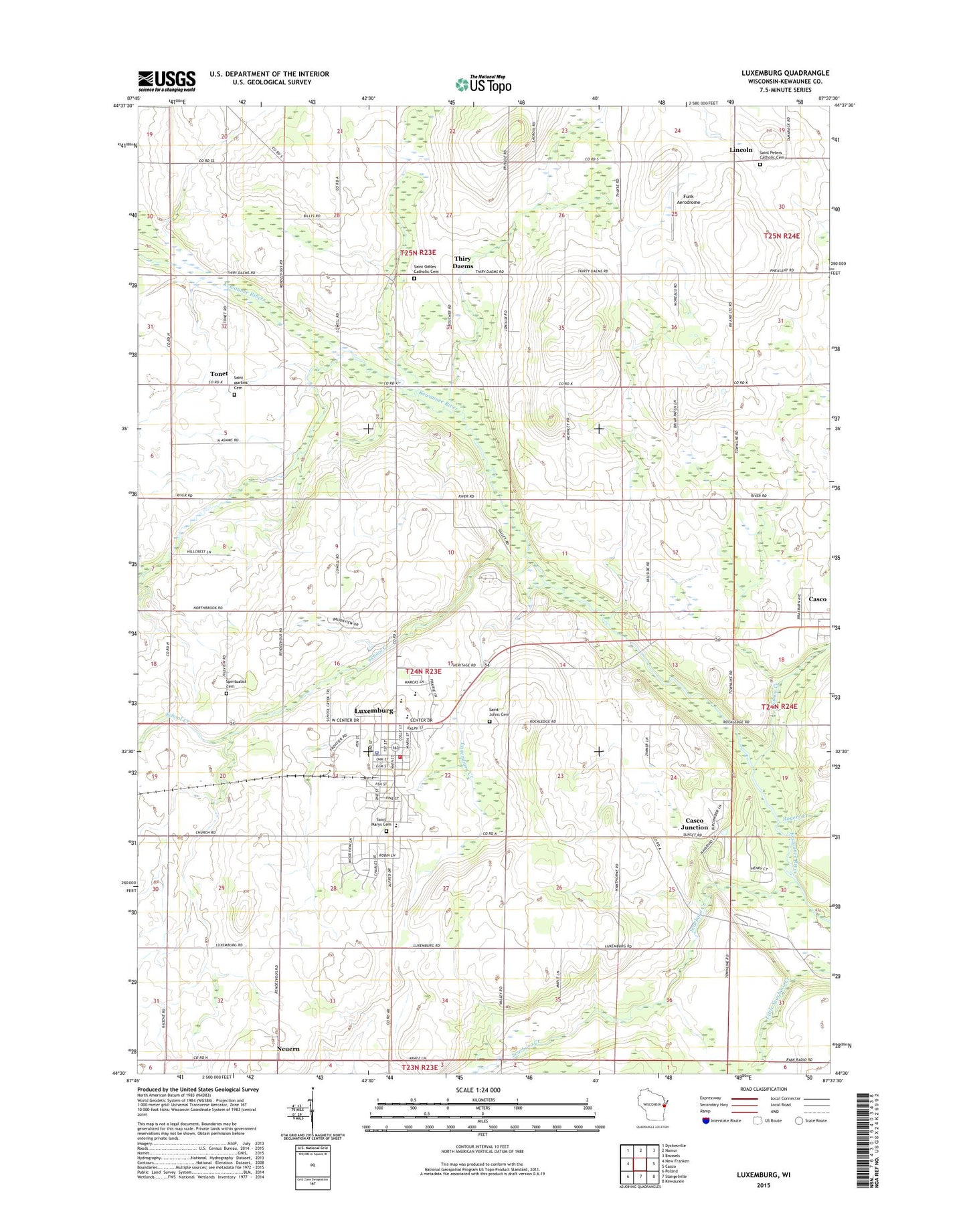 Luxemburg Wisconsin US Topo Map Image