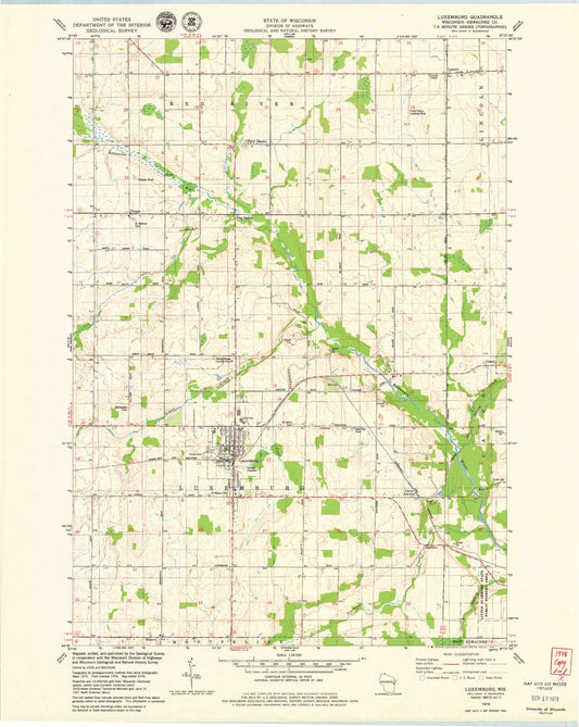 Classic USGS Luxemburg Wisconsin 7.5'x7.5' Topo Map Image