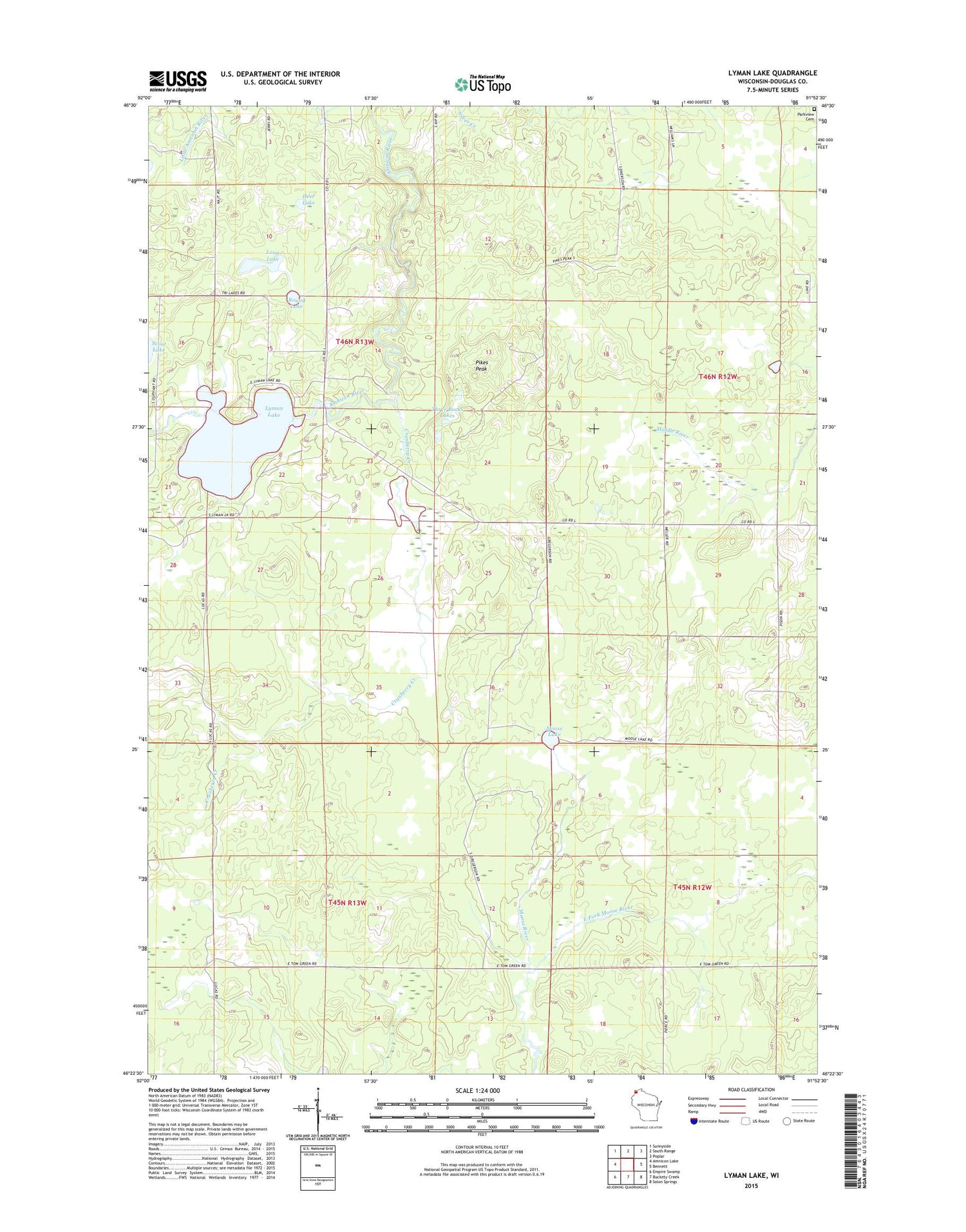 Lyman Lake Wisconsin US Topo Map Image
