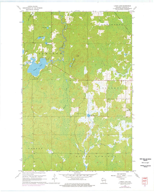 Classic USGS Lyman Lake Wisconsin 7.5'x7.5' Topo Map Image