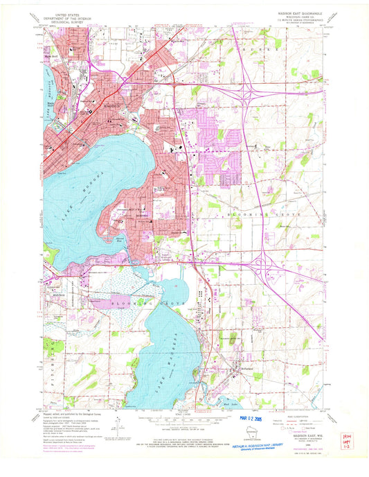 Classic USGS Madison East Wisconsin 7.5'x7.5' Topo Map Image