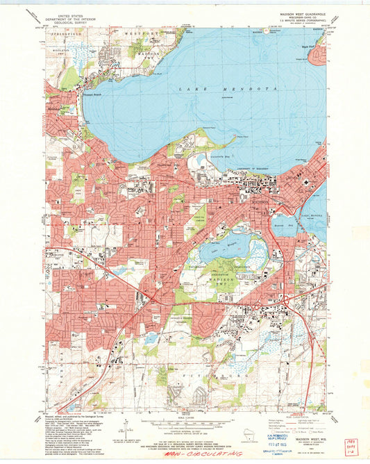 Classic USGS Madison West Wisconsin 7.5'x7.5' Topo Map Image
