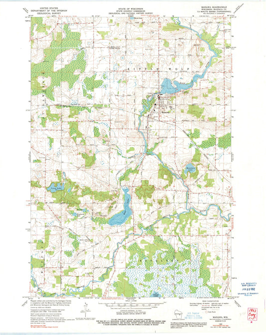 Classic USGS Manawa Wisconsin 7.5'x7.5' Topo Map Image