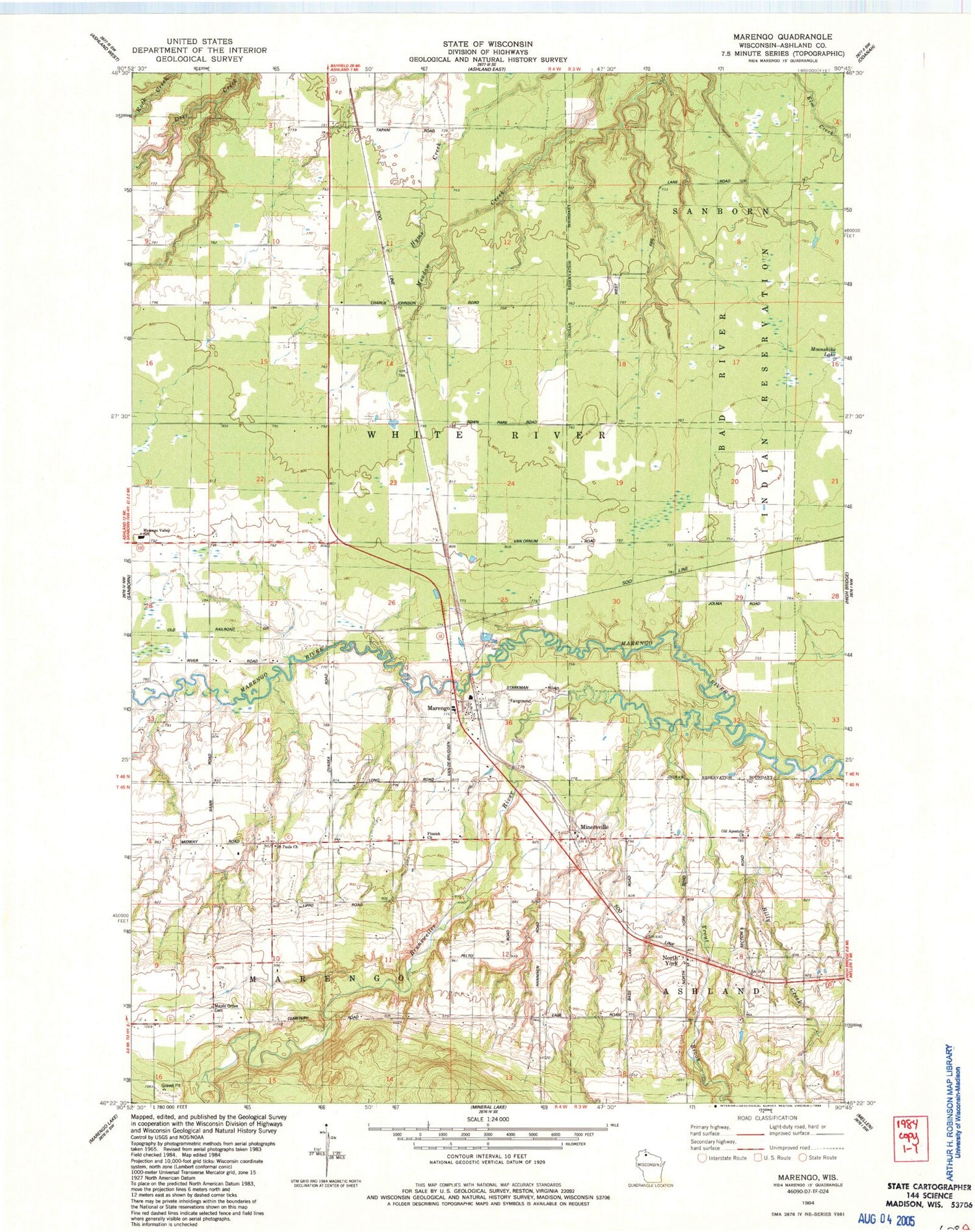 Classic USGS Marengo Wisconsin 7.5'x7.5' Topo Map Image