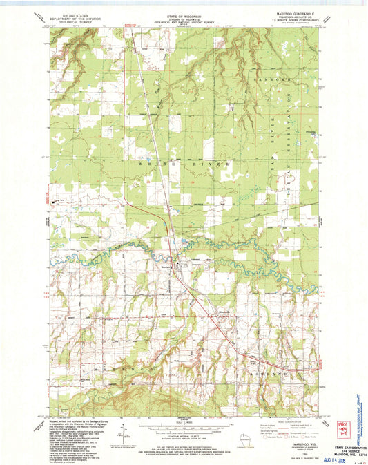 Classic USGS Marengo Wisconsin 7.5'x7.5' Topo Map Image