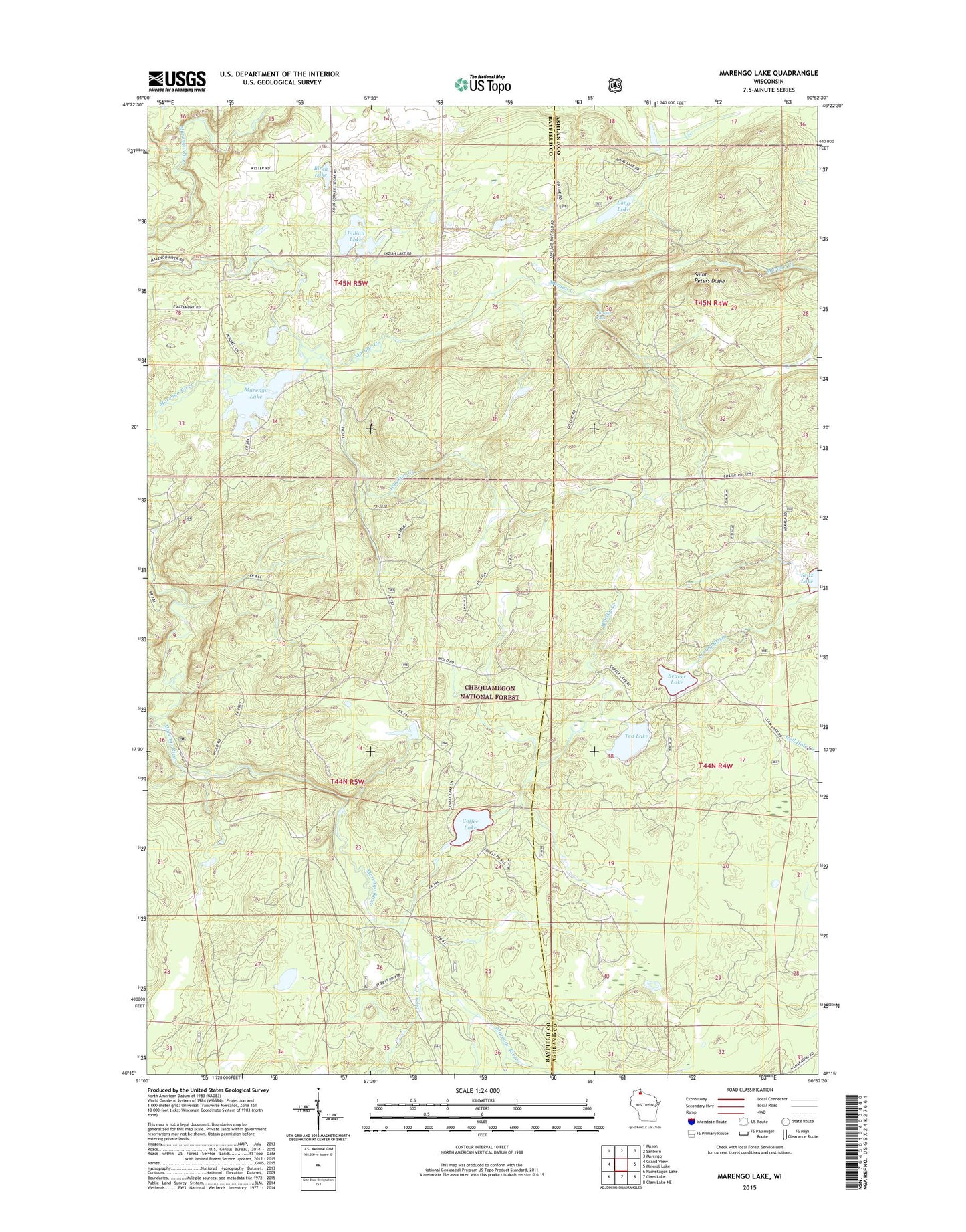 Marengo Lake Wisconsin US Topo Map Image