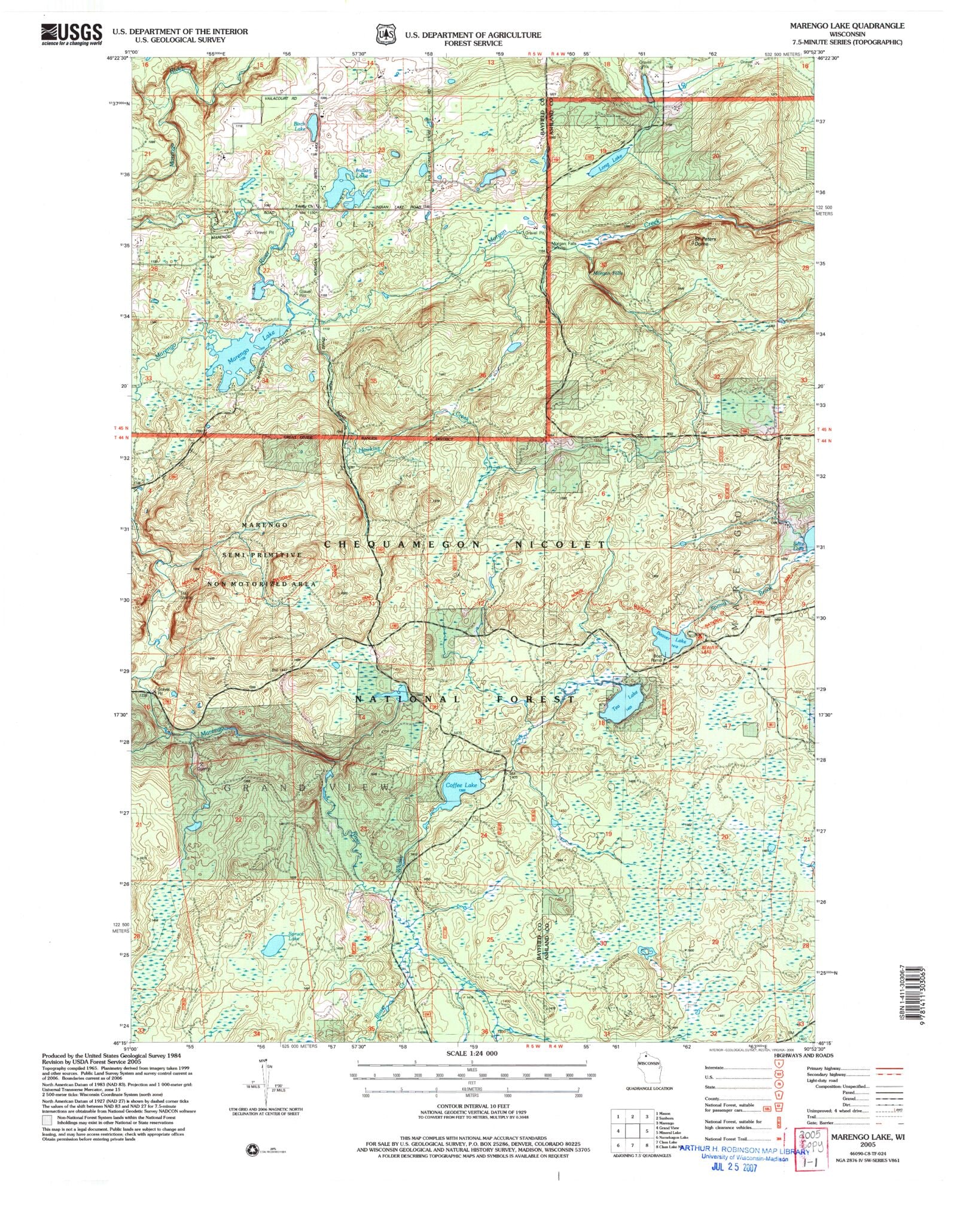 Classic USGS Marengo Lake Wisconsin 7.5'x7.5' Topo Map MyTopo Map Store