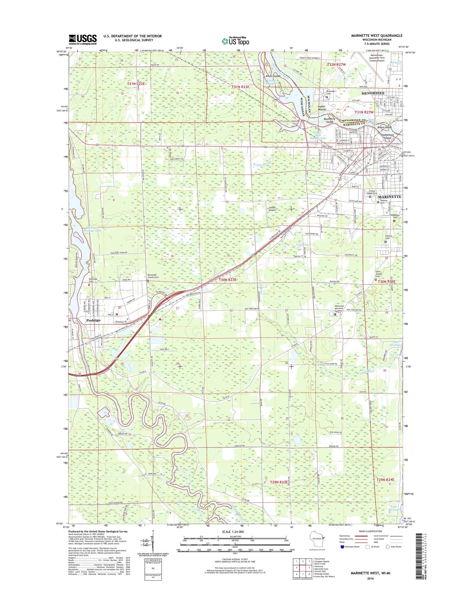Marinette West Wisconsin US Topo Map Image