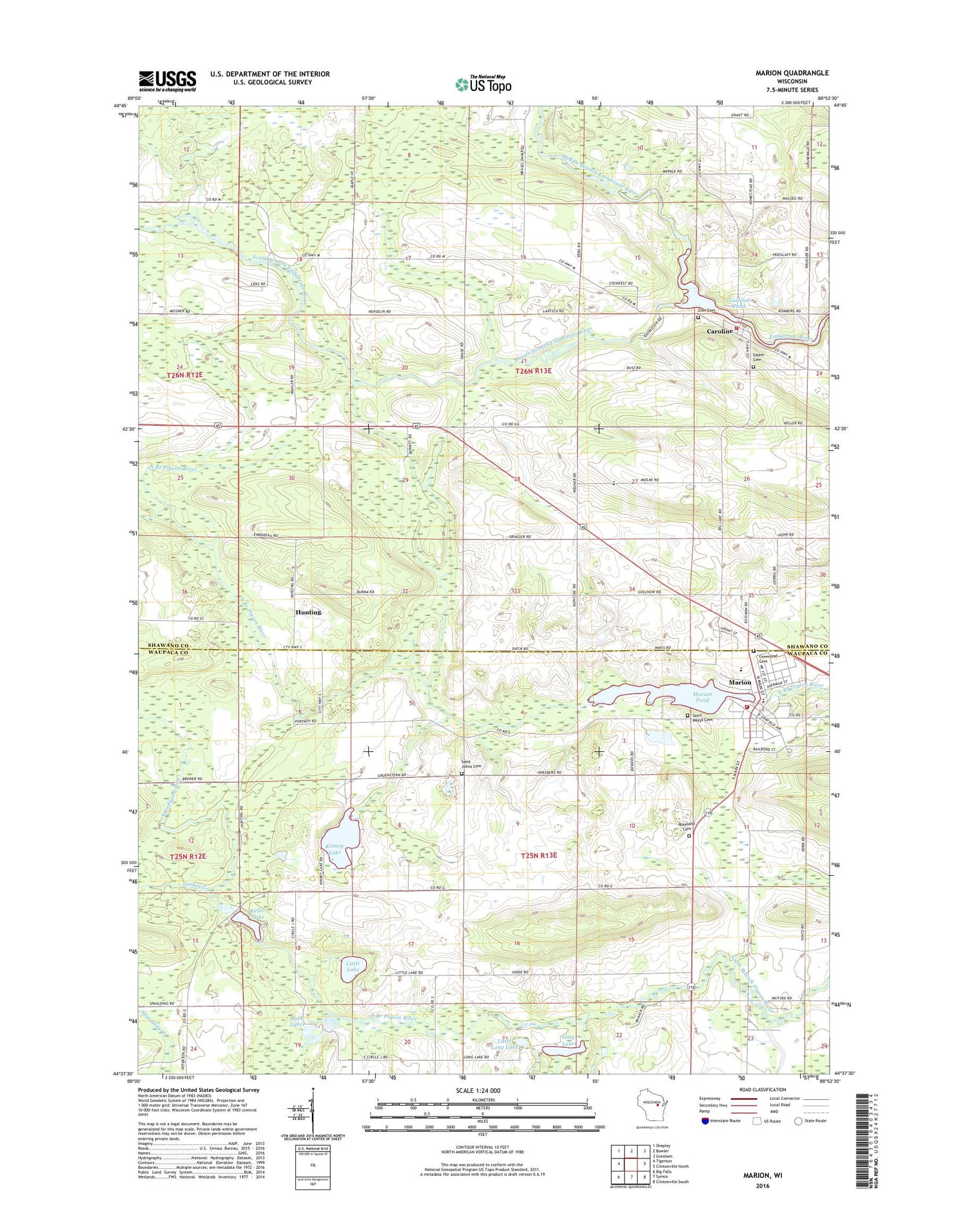 Marion Wisconsin US Topo Map Image