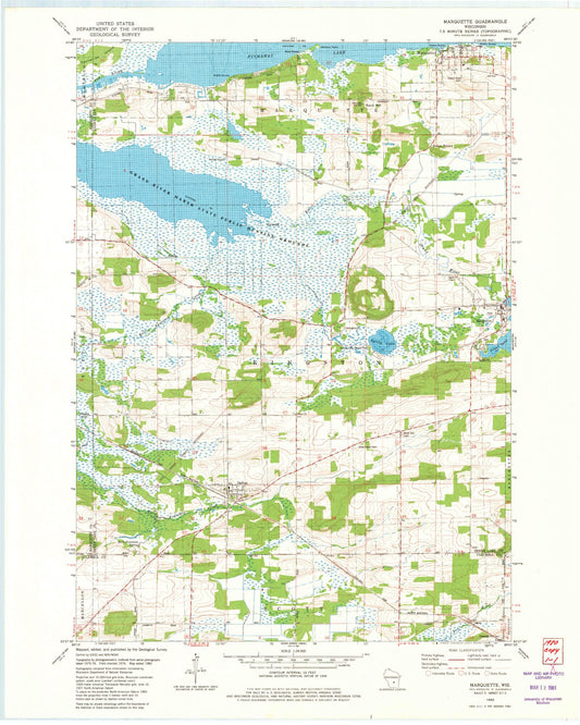 Classic USGS Marquette Wisconsin 7.5'x7.5' Topo Map Image