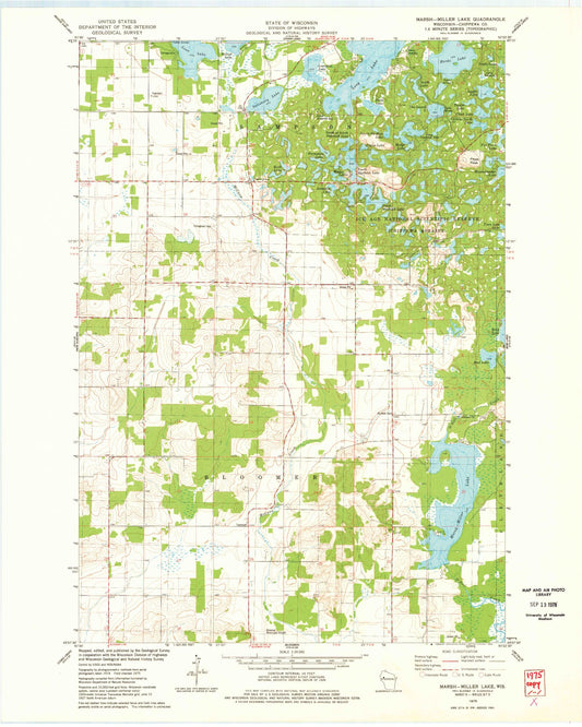 Classic USGS Marsh-Miller Lake Wisconsin 7.5'x7.5' Topo Map Image