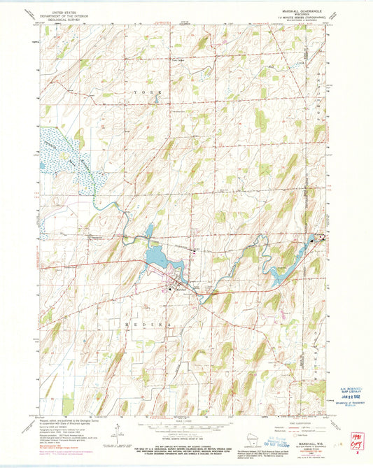 Classic USGS Marshall Wisconsin 7.5'x7.5' Topo Map Image