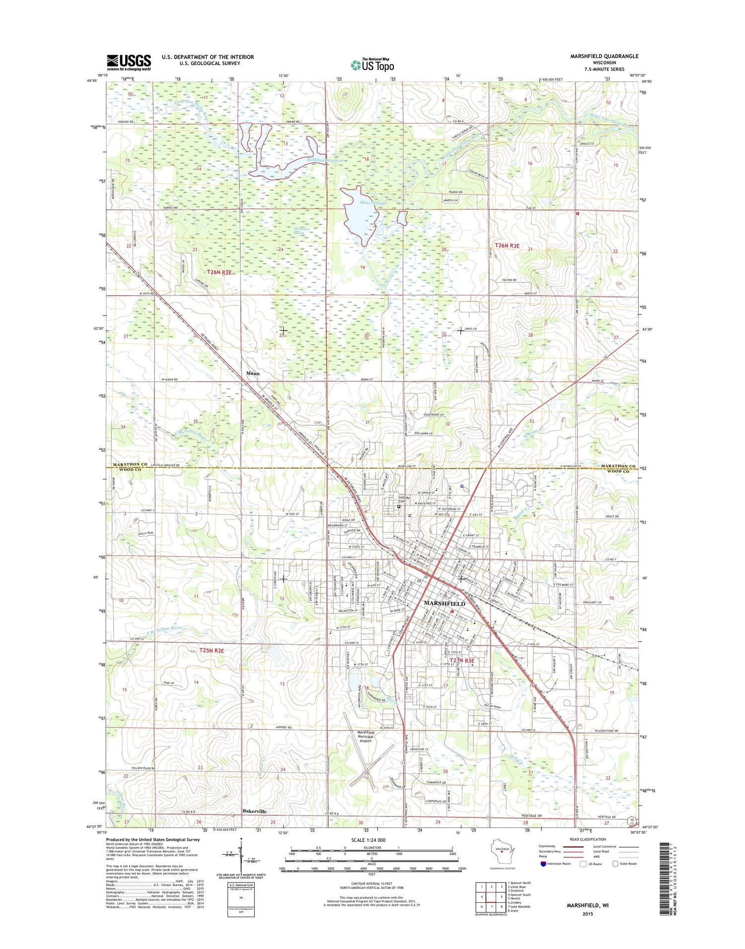 Marshfield Wisconsin US Topo Map Image