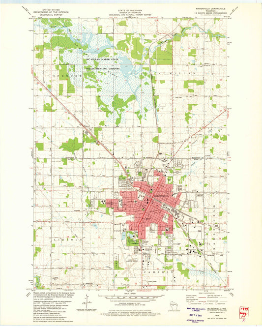 Classic USGS Marshfield Wisconsin 7.5'x7.5' Topo Map Image