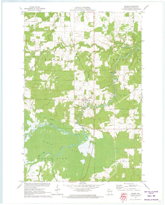 Classic USGS Mason Wisconsin 7.5'x7.5' Topo Map Image