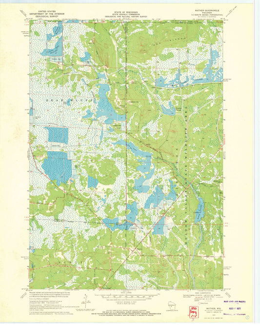 Classic USGS Mather Wisconsin 7.5'x7.5' Topo Map Image