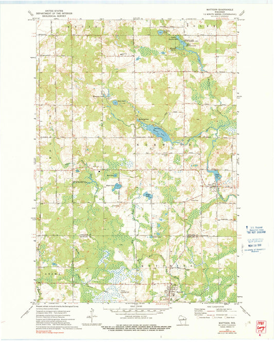 Classic USGS Mattoon Wisconsin 7.5'x7.5' Topo Map Image