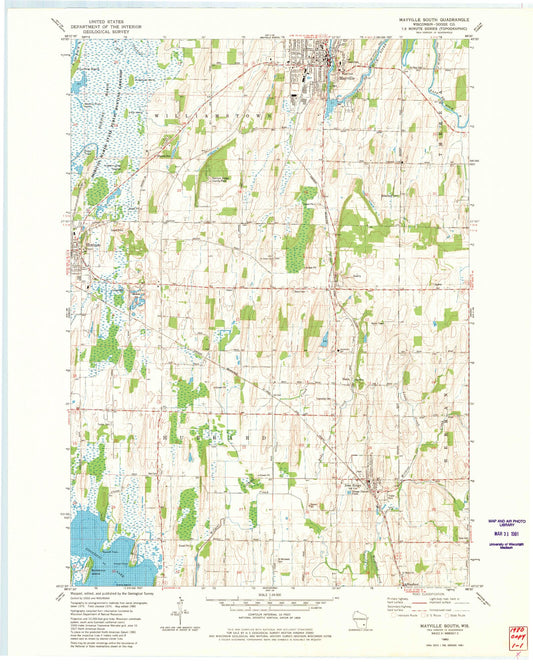 Classic USGS Mayville South Wisconsin 7.5'x7.5' Topo Map Image