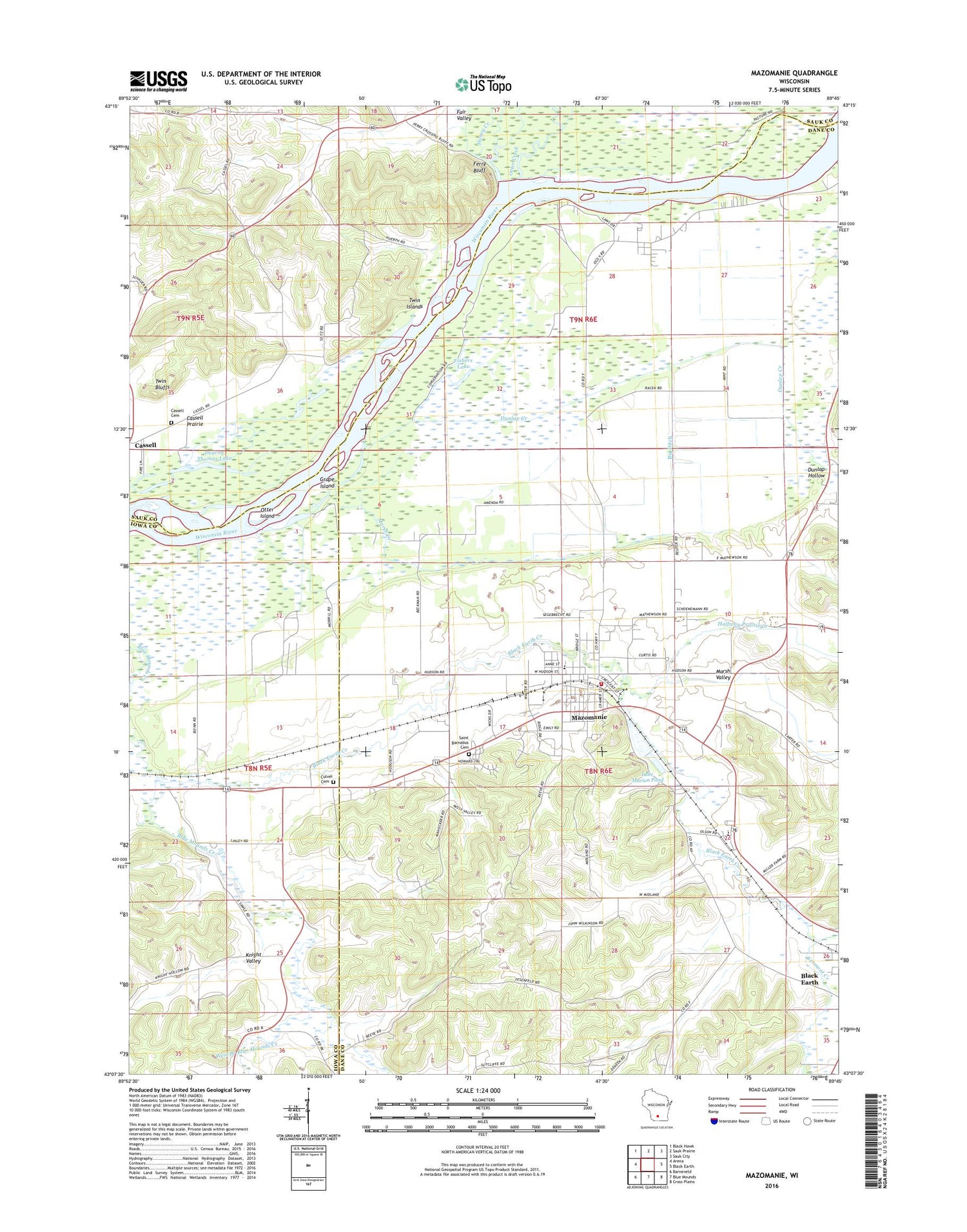 Mazomanie Wisconsin US Topo Map Image