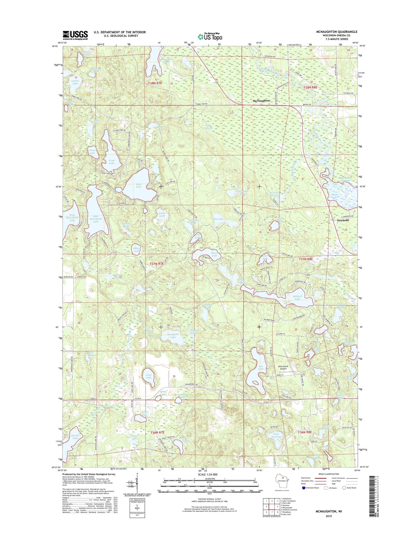 McNaughton Wisconsin US Topo Map Image