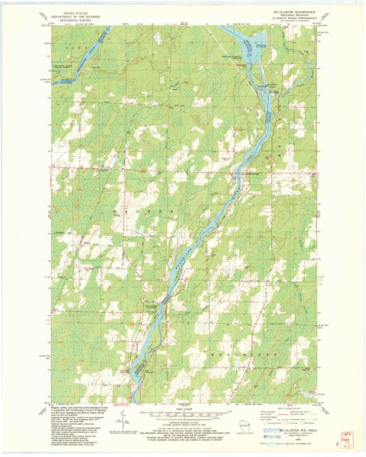 Classic USGS McAllister Wisconsin 7.5'x7.5' Topo Map Image