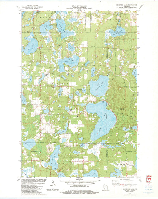 Classic USGS McKenzie Lake Wisconsin 7.5'x7.5' Topo Map Image
