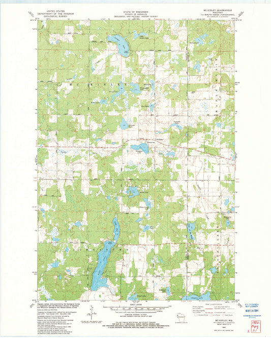 Classic USGS McKinley Wisconsin 7.5'x7.5' Topo Map Image