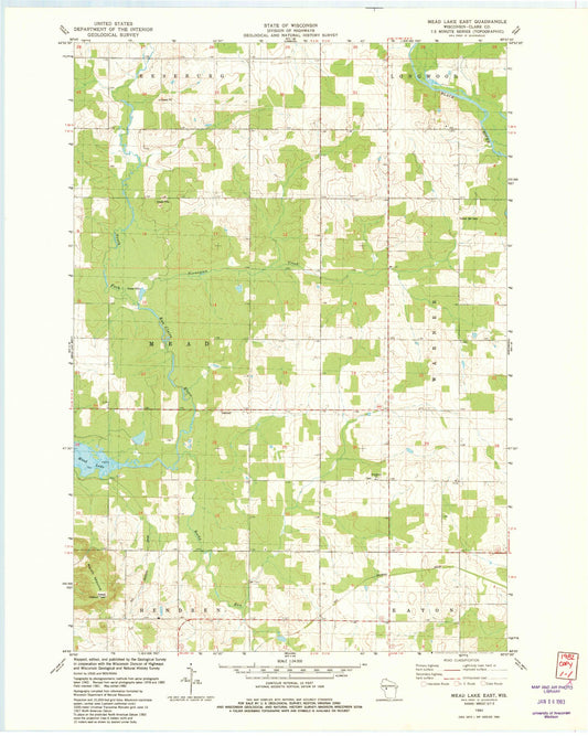Classic USGS Mead Lake East Wisconsin 7.5'x7.5' Topo Map Image