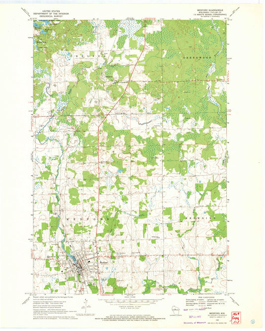 Classic USGS Medford Wisconsin 7.5'x7.5' Topo Map Image