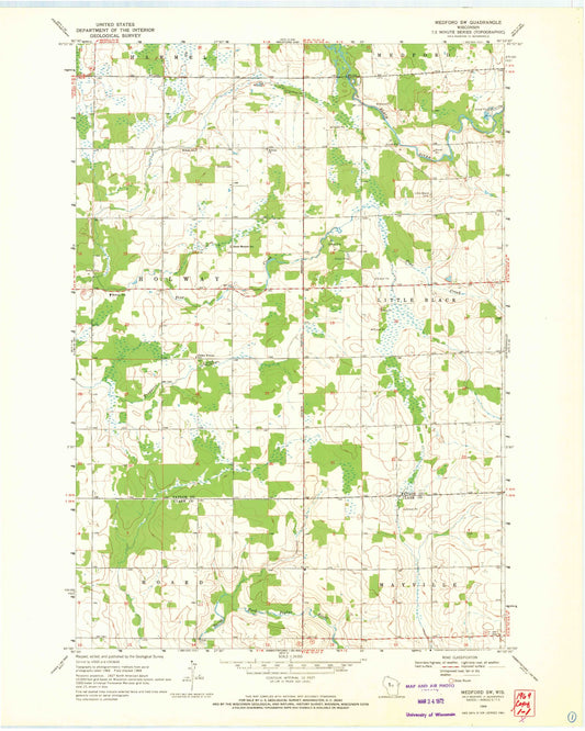 Classic USGS Medford SW Wisconsin 7.5'x7.5' Topo Map Image