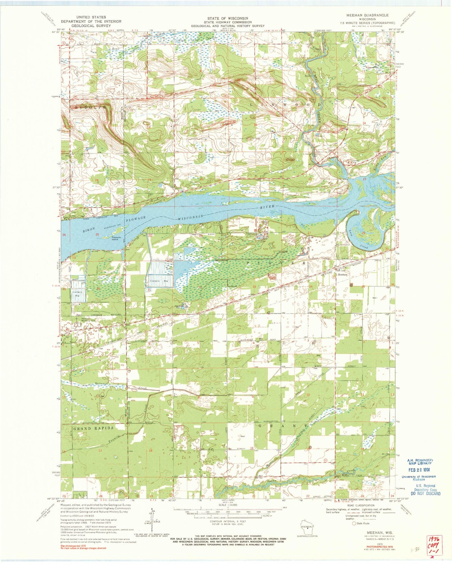 Classic USGS Meehan Wisconsin 7.5'x7.5' Topo Map Image