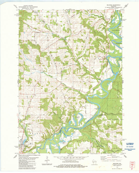 Classic USGS Melrose Wisconsin 7.5'x7.5' Topo Map Image