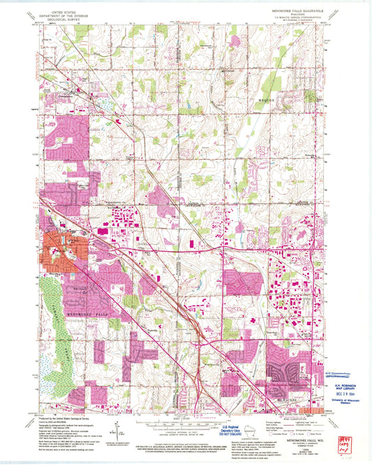 Classic USGS Menomonee Falls Wisconsin 7.5'x7.5' Topo Map Image