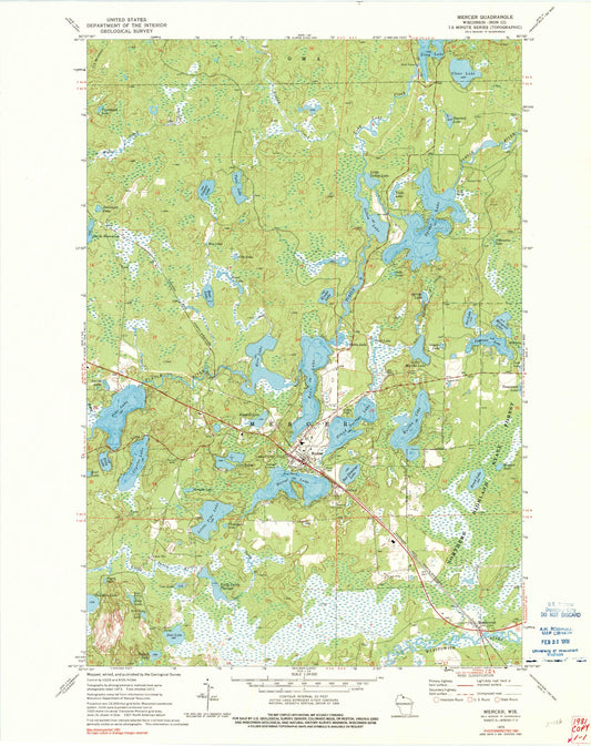 Classic USGS Mercer Wisconsin 7.5'x7.5' Topo Map Image