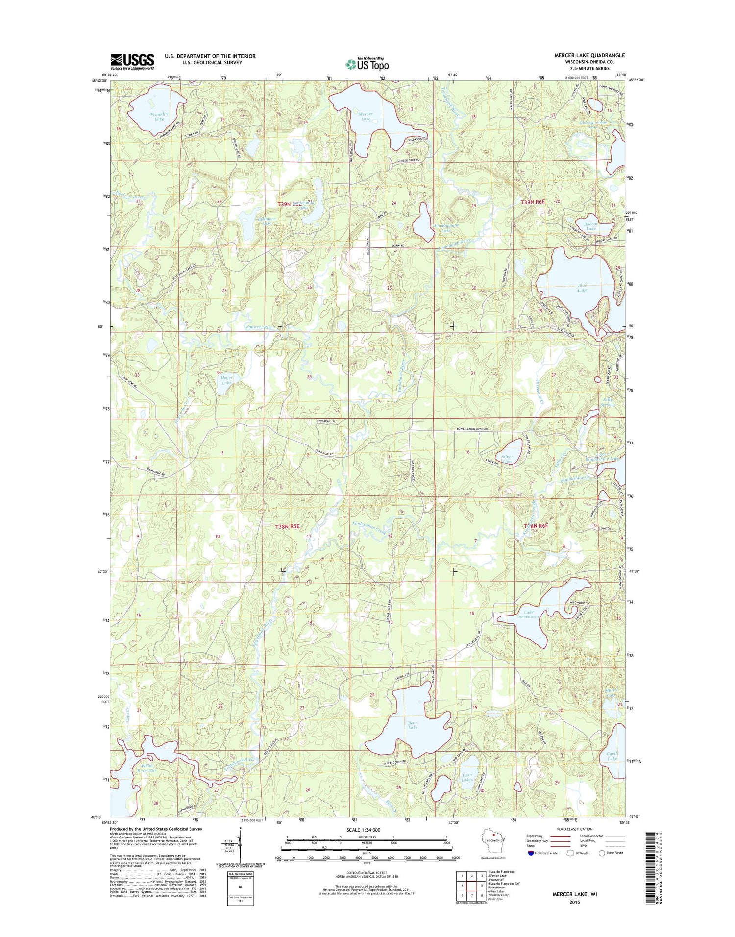 Mercer Lake Wisconsin US Topo Map Image