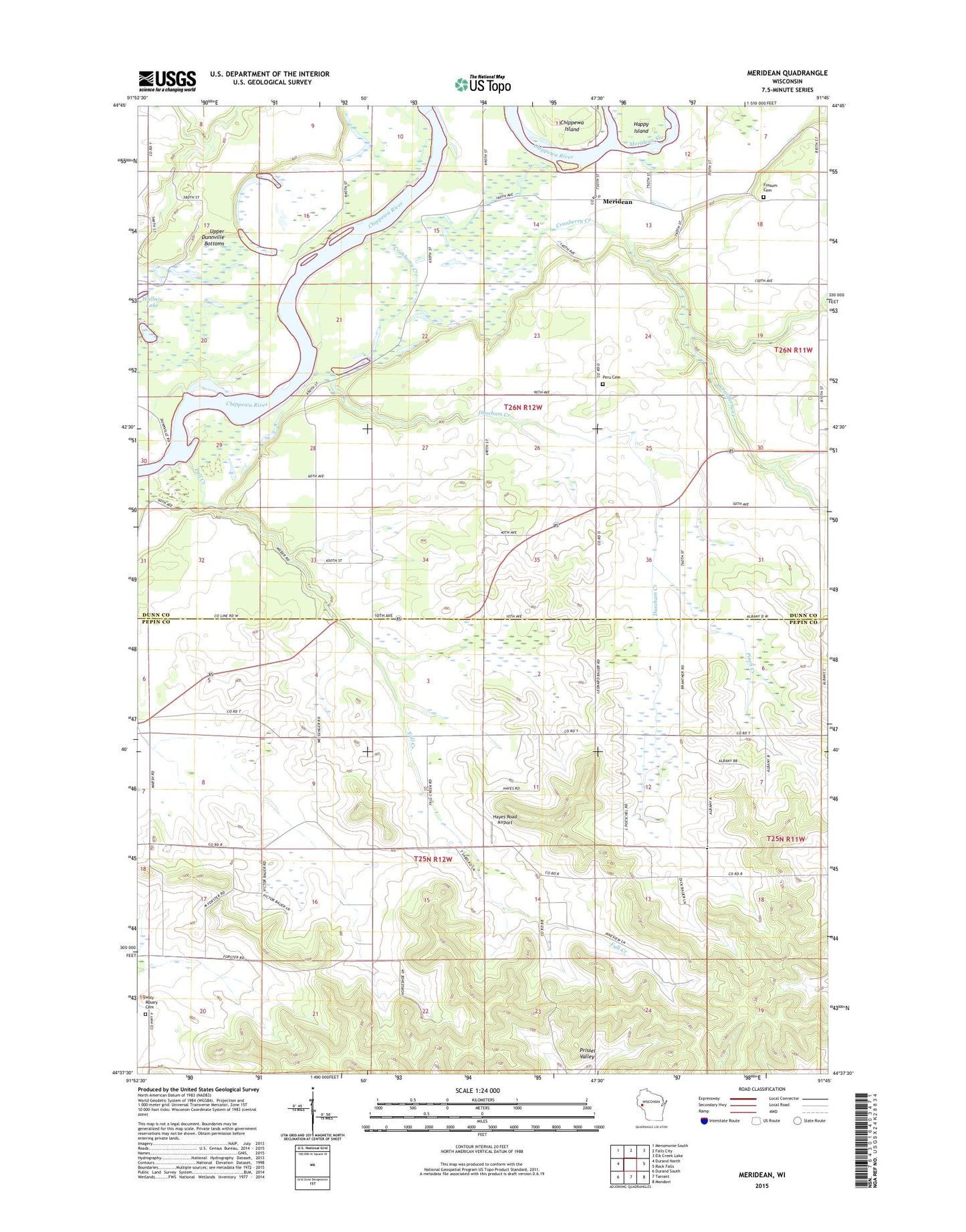 Meridean Wisconsin US Topo Map Image