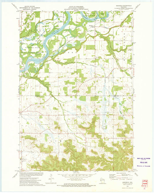 Classic USGS Meridean Wisconsin 7.5'x7.5' Topo Map Image