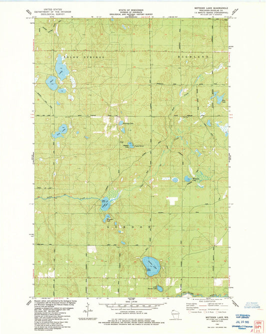 Classic USGS Metzger Lake Wisconsin 7.5'x7.5' Topo Map Image