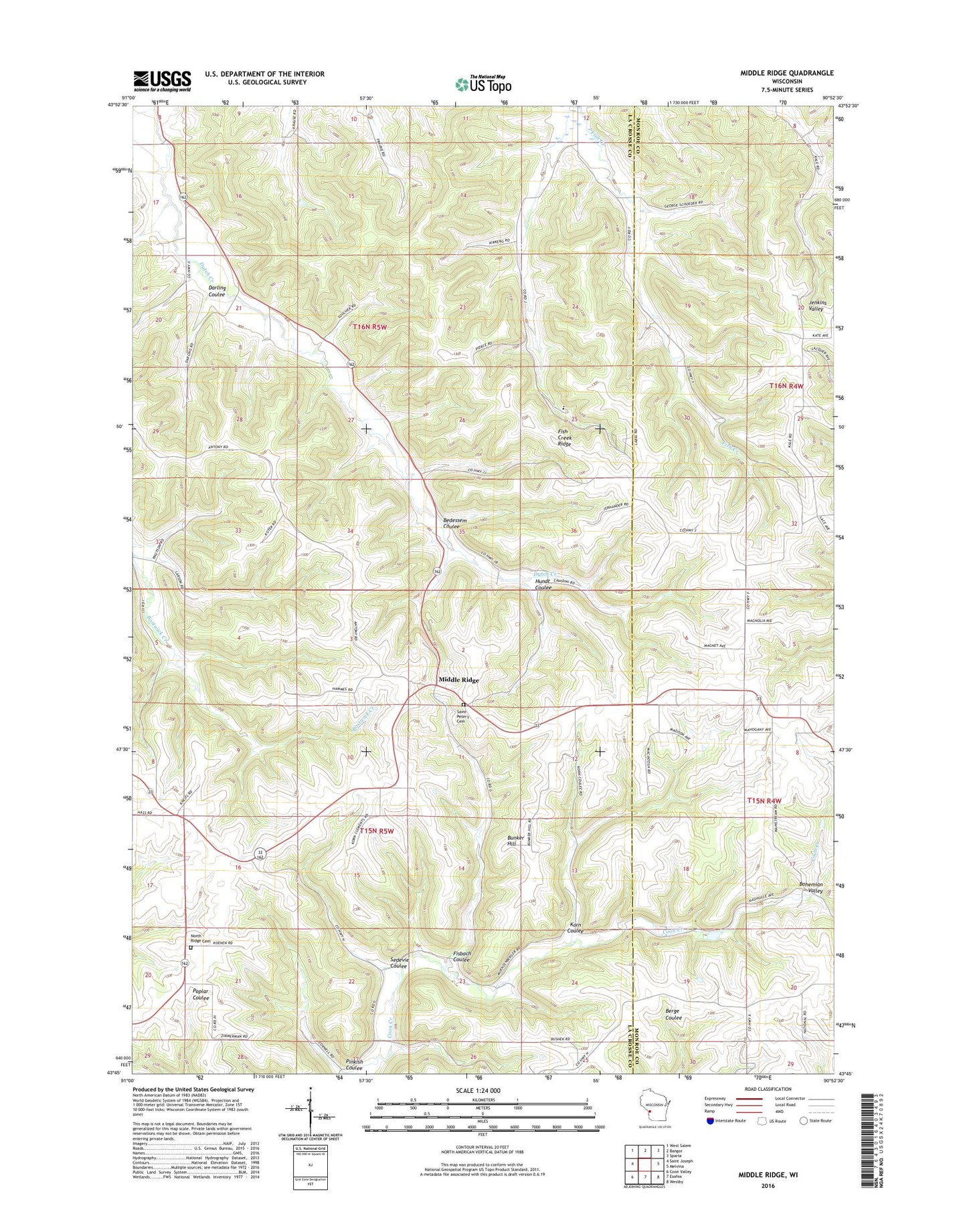 Middle Ridge Wisconsin US Topo Map Image