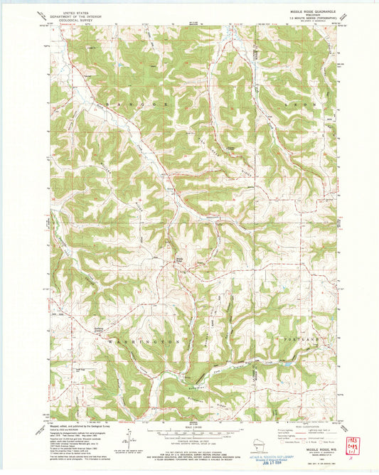 Classic USGS Middle Ridge Wisconsin 7.5'x7.5' Topo Map Image