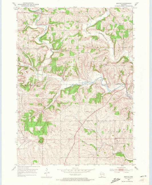 Classic USGS Mifflin Wisconsin 7.5'x7.5' Topo Map Image