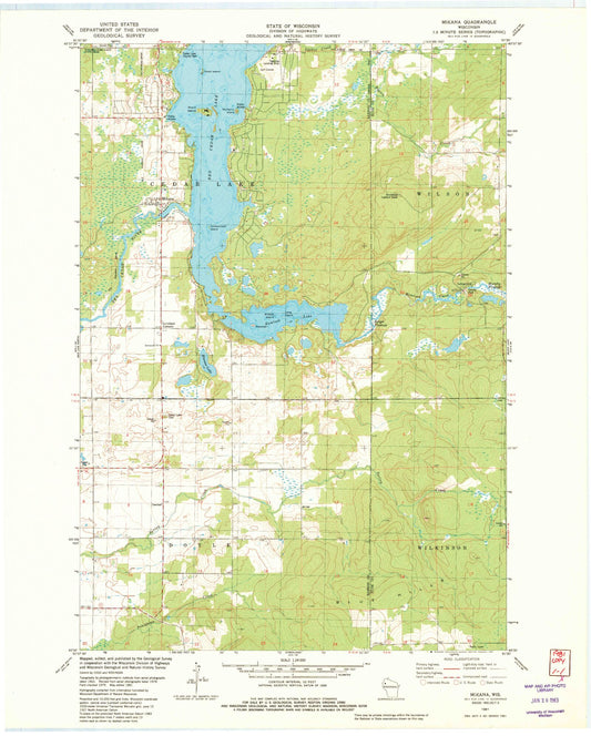 Classic USGS Mikana Wisconsin 7.5'x7.5' Topo Map Image