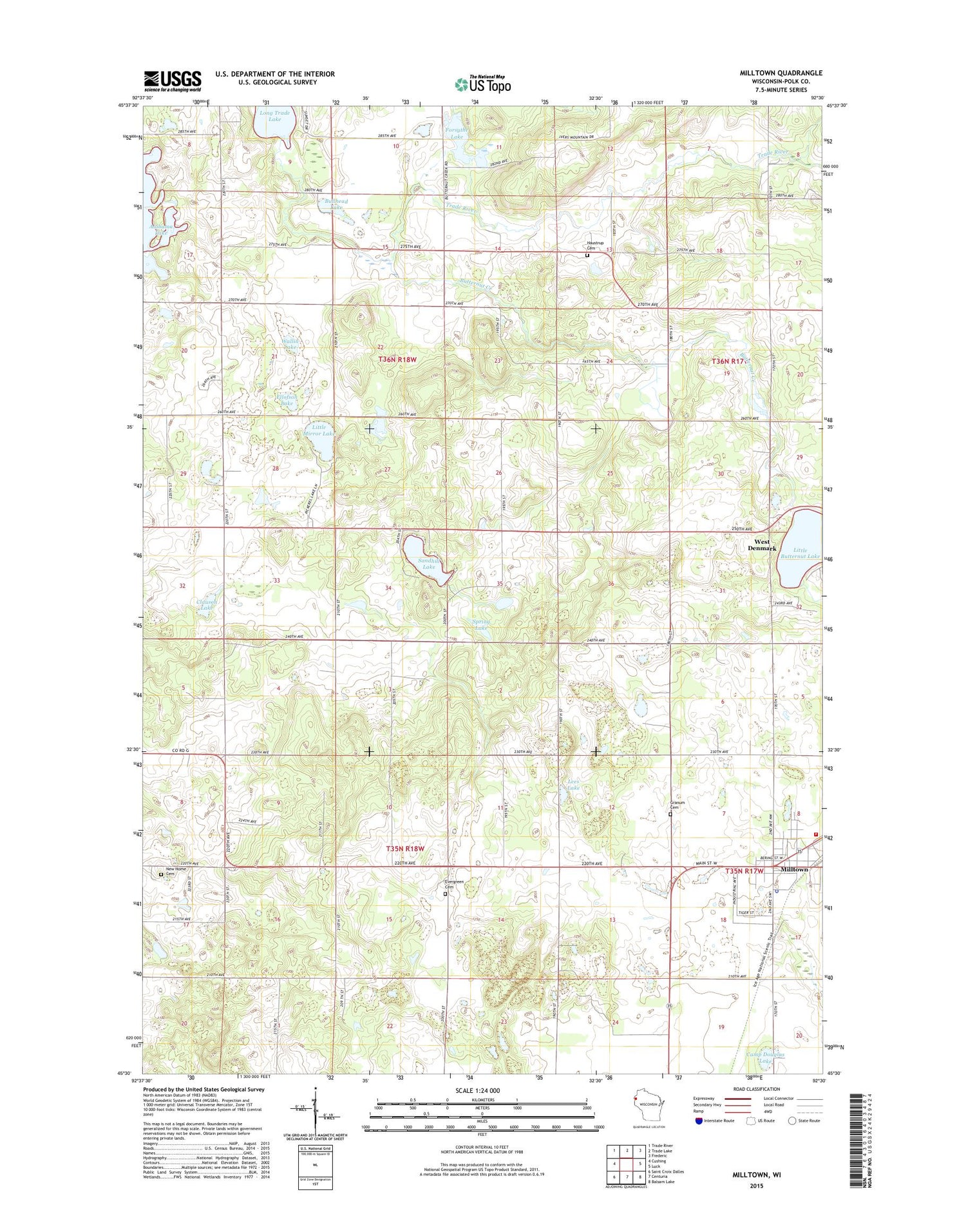 Milltown Wisconsin US Topo Map Image