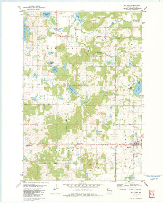 Classic USGS Milltown Wisconsin 7.5'x7.5' Topo Map Image