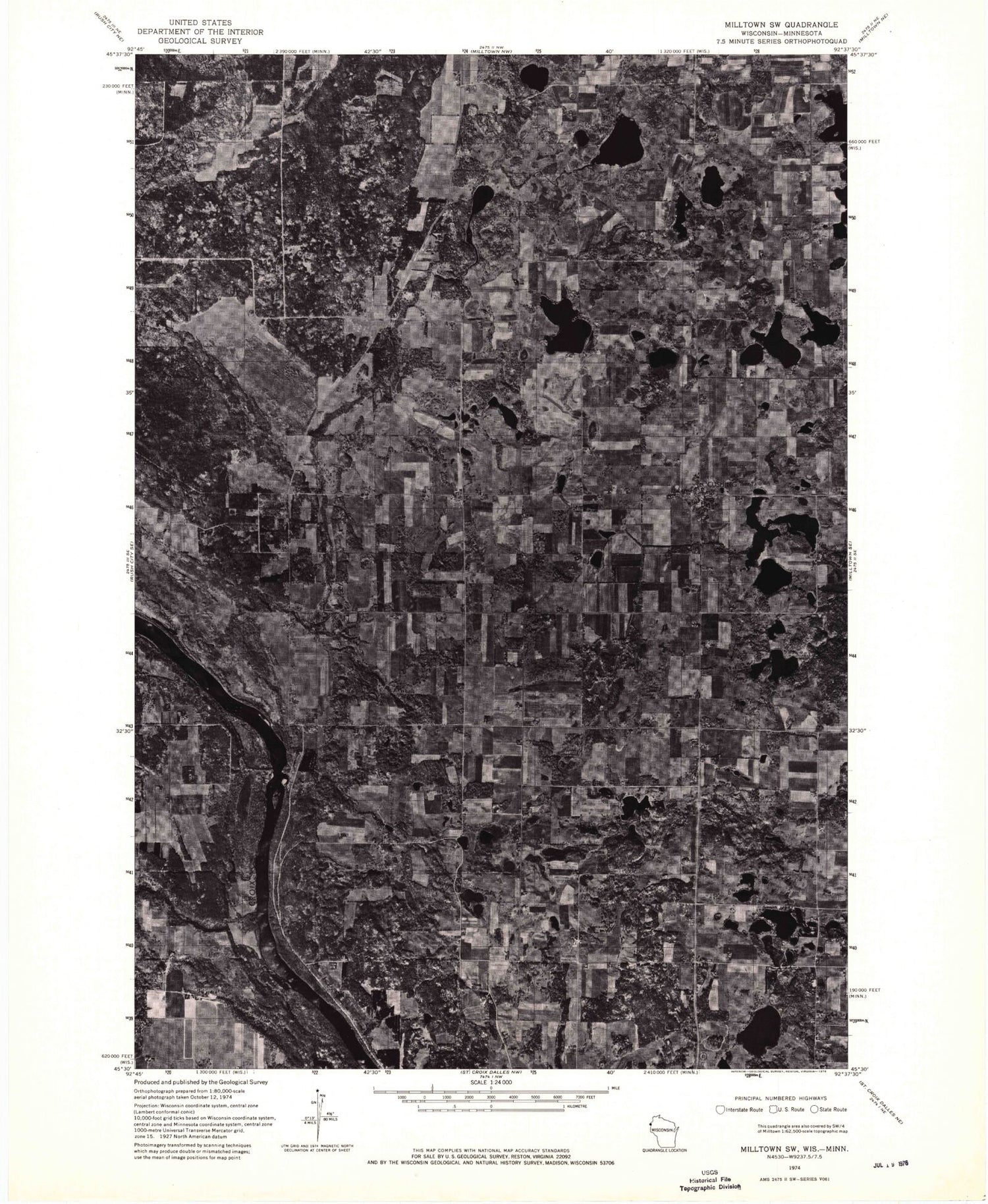 Classic USGS Cushing Wisconsin 7.5'x7.5' Topo Map Image