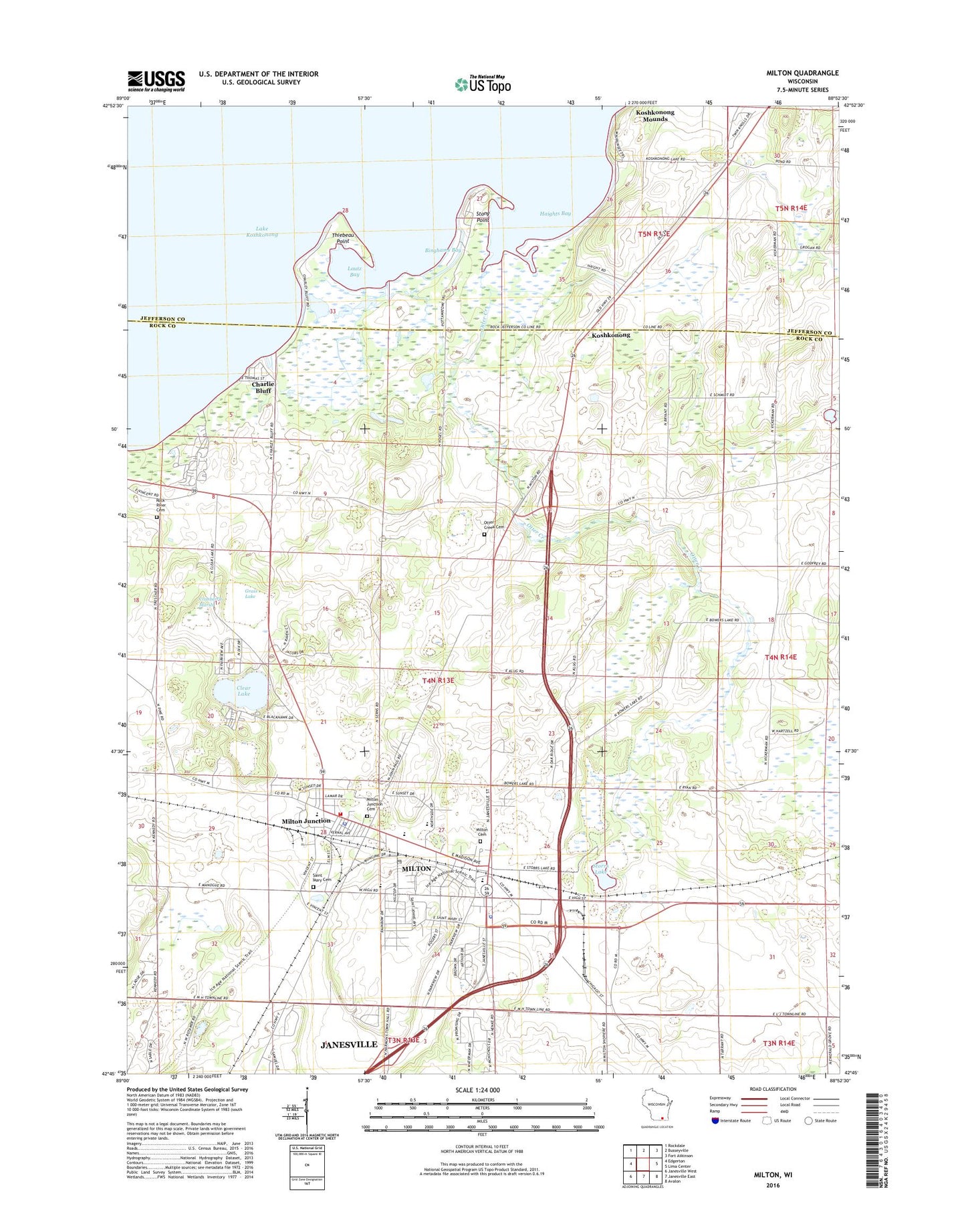 Milton Wisconsin US Topo Map Image