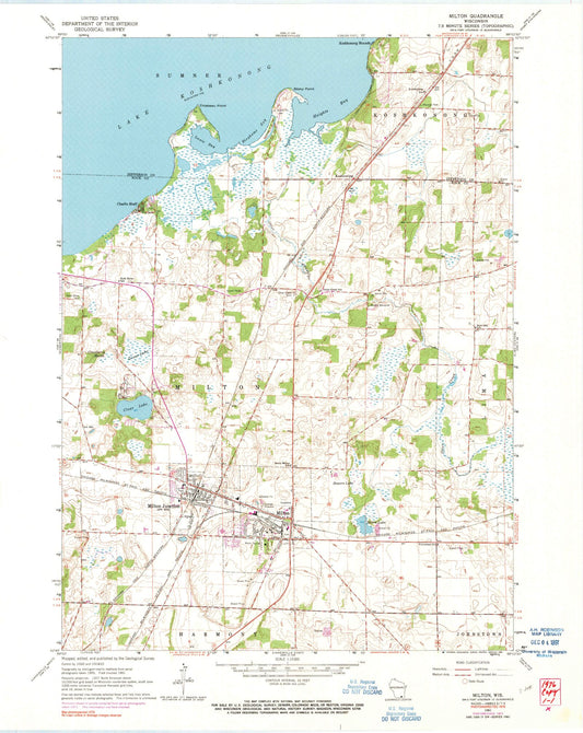 Classic USGS Milton Wisconsin 7.5'x7.5' Topo Map Image
